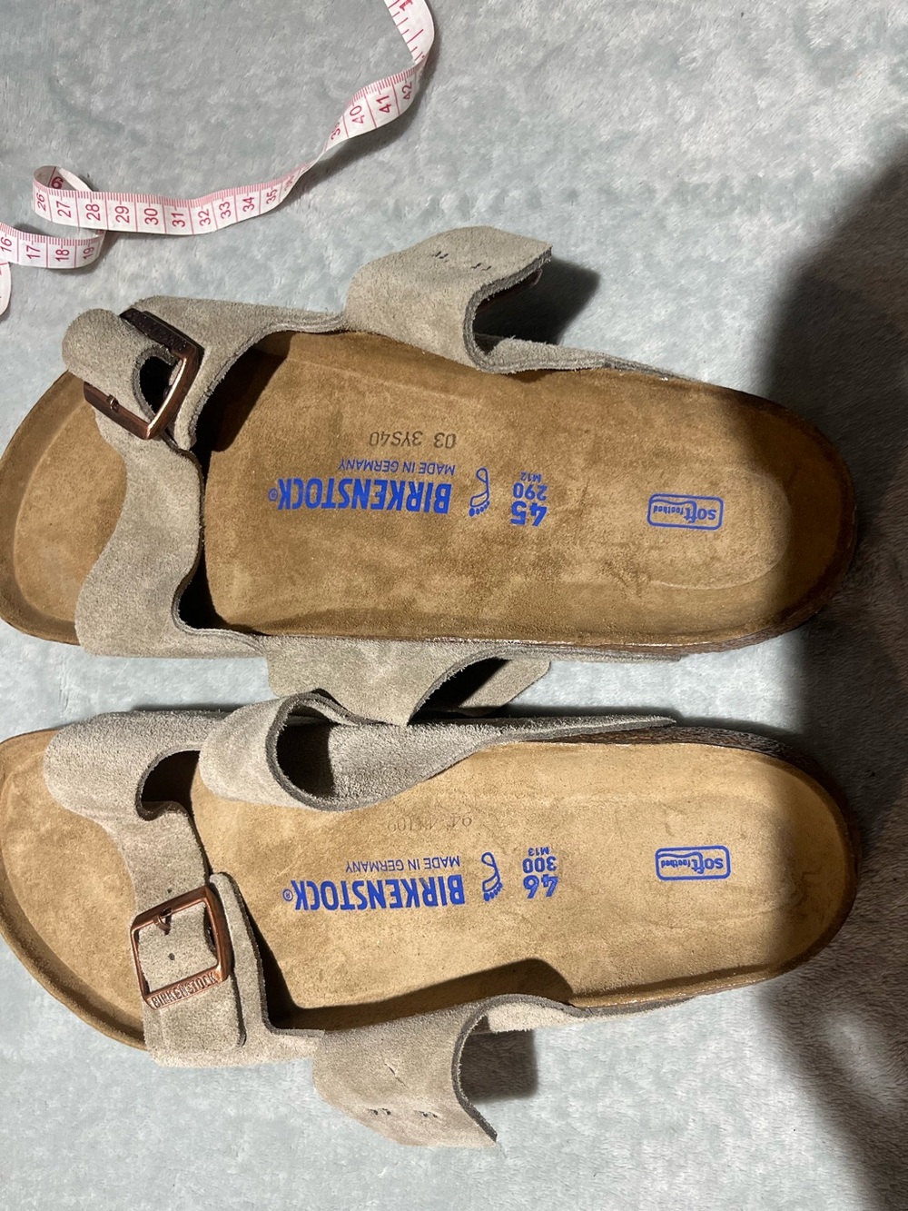 Birkenstock Beige Suede Slide Sandals. Mismatch 45 (12 inch)and 46 (12.5 ) men - Picture 5 of 5